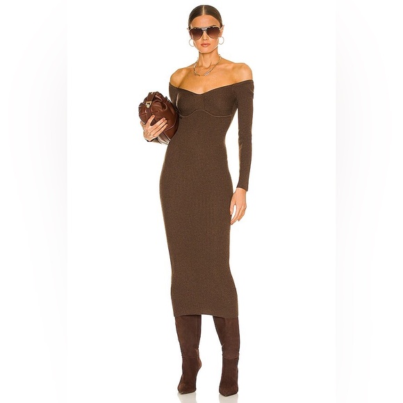 NWT L'Academie Tucci Knit Bustier Dress Size Small Chocolate Brown Wool Blend - Picture 1 of 14